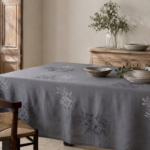 Mantel de Tusor 3×1,40 Aprox Gris estampa doble Flores