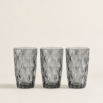 Vaso de Vidrio Labrado Rombo Gris x6 unidades (EMC27-8-1)