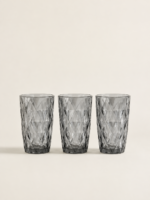 Vaso de Vidrio Labrado Rombo Gris x6 unidades (EMC27-8-1)