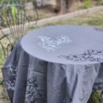 Mantel de Tusor 3×1,40 Aprox Gris estampa doble Flores