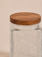 FRASCO DE VIDRIO LABRADO CON TAPA DE MADERA 500ML (MA 10-11) - Imagen 2