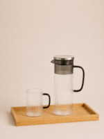SET X 8. JARRA 1400 ML / 6 TAZAS 310 ML BANDEJA 7*10 CM X 10*21 CM VIDRIO TRANSP/BLACK