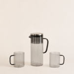 SET X 7 JARRA 1400 ML / 6 TAZAS 310 ML VIDRIO RAYAS GRUESAS TRANSP/BLACK