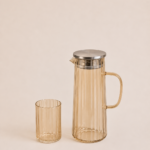 SET X 7. JARRA 1100 ML / 6 VASOS 300 ML VIDRIO COLOR AMBAR