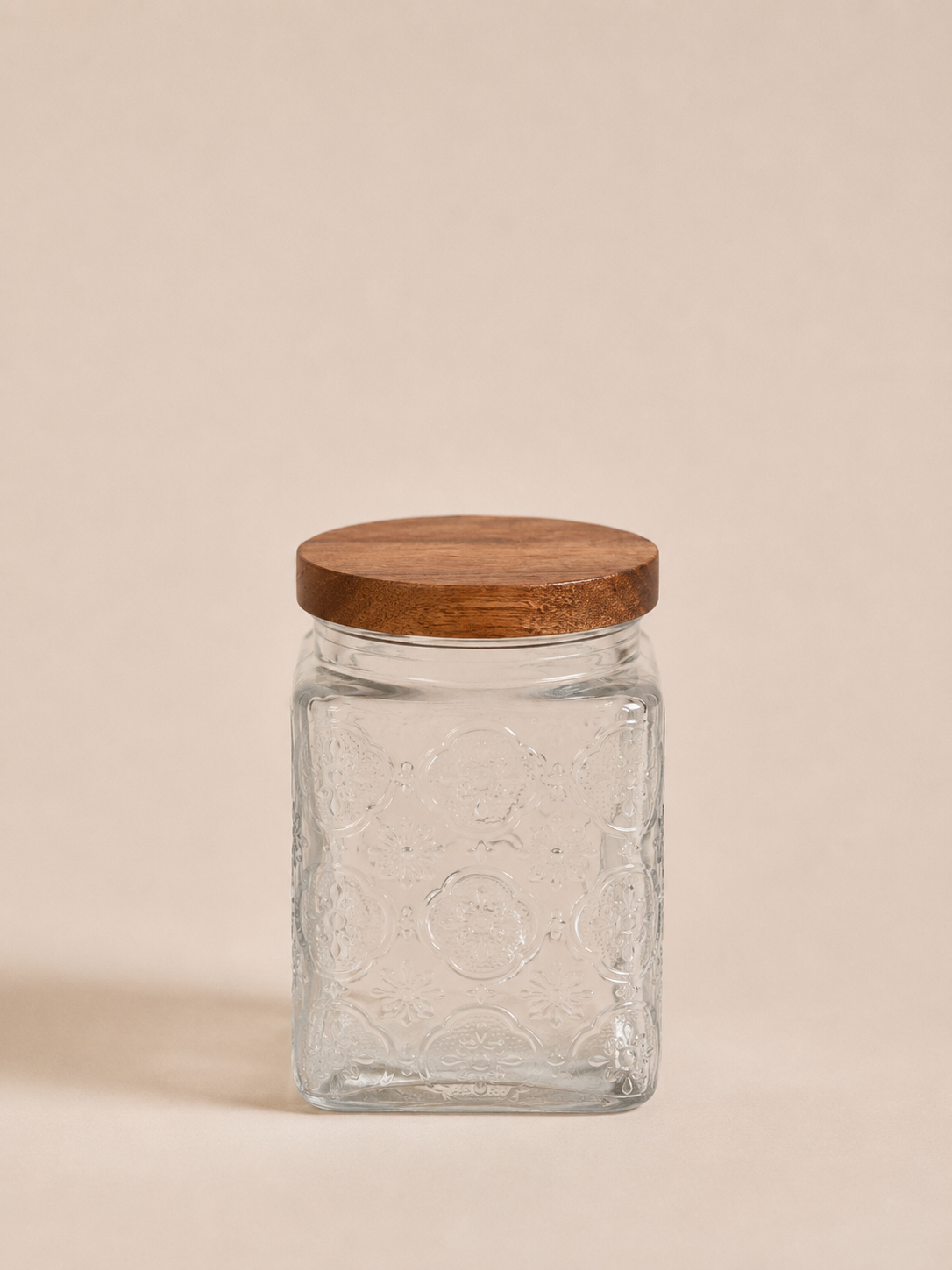 6D1C7A71-261C-461D-BC98-6F2443CECA74 FRASCO DE VIDRIO LABRADO CON TAPA DE MADERA 500ML (MA 10-11) - Imagen 1
