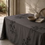 Mantel de algodon 2x1,40 Gris oscuro con estampa negra Aprox