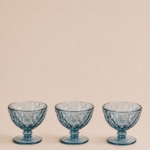 SET X 6 COMPOTERAS DE VIDRIO LABRADAS AZUL