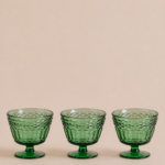 SET X 6 COMPOTERAS DE VIDRIO LABRADAS VERDE