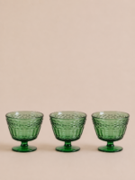 SET X 6 COMPOTERAS DE VIDRIO LABRADAS VERDE