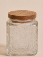 FRASCO DE VIDRIO LABRADO CON TAPA DE MADERA 500ML (MA 10-20) - Imagen 2