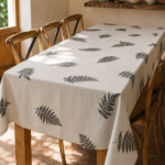 Mantel de Tussor Crudo Estampa Helecho Gris 3x1,40 aprox