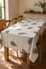 Mantel de Tussor Crudo Estampa Helecho Gris 2x1,40 aprox
