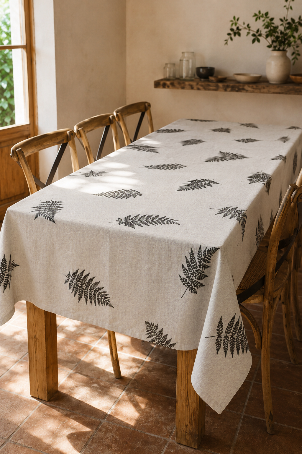 E1266610-25CA-43BF-A18A-9DFEC718D925 Mantel de Tussor Crudo Estampa Helecho Gris 2,5x1,40 aprox - Imagen 1