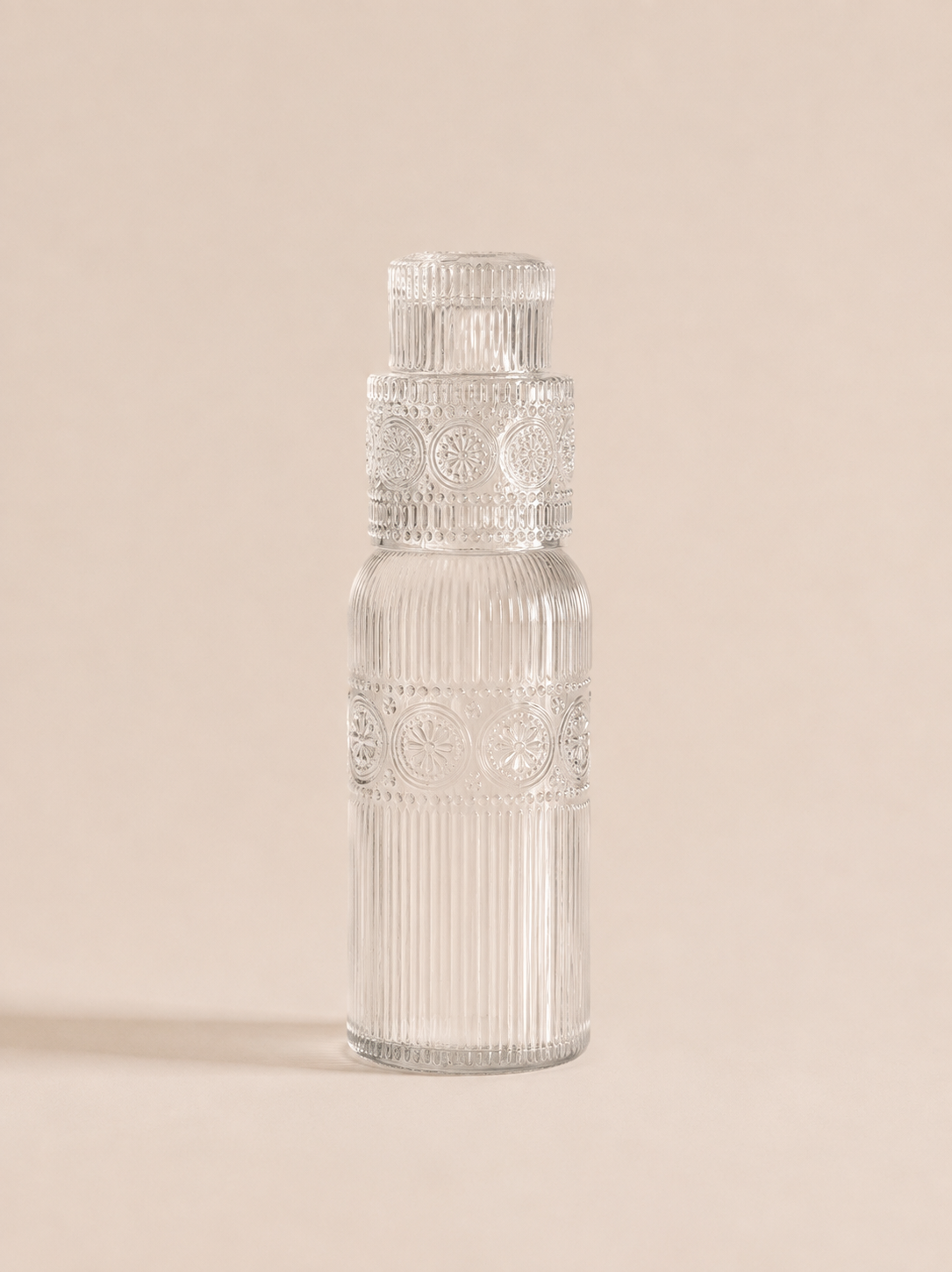 E2ECD90C-649E-4371-AF11-35B2E94190A9 BOTELLA DE NOCHE 850ML / VASO 190ML FLOR TRANSPARENTE. - Imagen 1