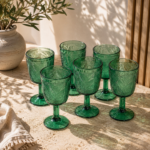 PACK X 6 COPAS LABRADAS HOJAS VERDES 300ML