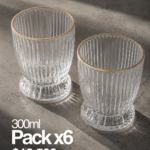 PACK X 6 VASO TRANSPARENTE BORDE DORADO 8*7*9.5 CM 300ML(HE 22)