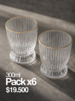 PACK X 6 VASO TRANSPARENTE BORDE DORADO 8*7*9.5 CM 300ML(HE 22)