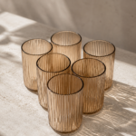 PACK X 6 VASO DE VIDRIO LABRADO RAYADO AMBAR 8*12.5 CM (17-3-3)