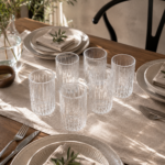PACK X 6 VASO DE VIDRIO LABRADO RAYADO TRANSPARENTE  7.7cm*12.7cm (18-30)