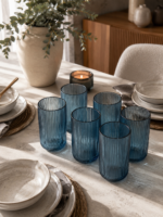 PACK X 6 VASOS LABRADOS RAYAS AZUL 430ML (EMA 38-1)