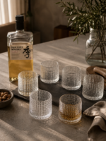 PACK X 6 VASOS LABRADOS DE WHISKY PUNTOS TRANSPARENTES