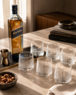 PACK X 6 VASOS DE VIDRIO LABRADO DE WHISKY RAYADO
