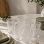 PACK X 6 VASOS DE VIDRIOS LABRADOS LÍNEAS TRANSPARENTE
